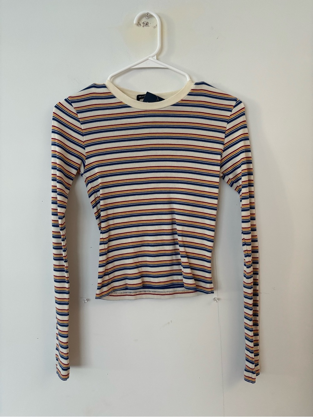 brand new! brandy melville cream, red, blue & yellow striped long sleeve top 🤍